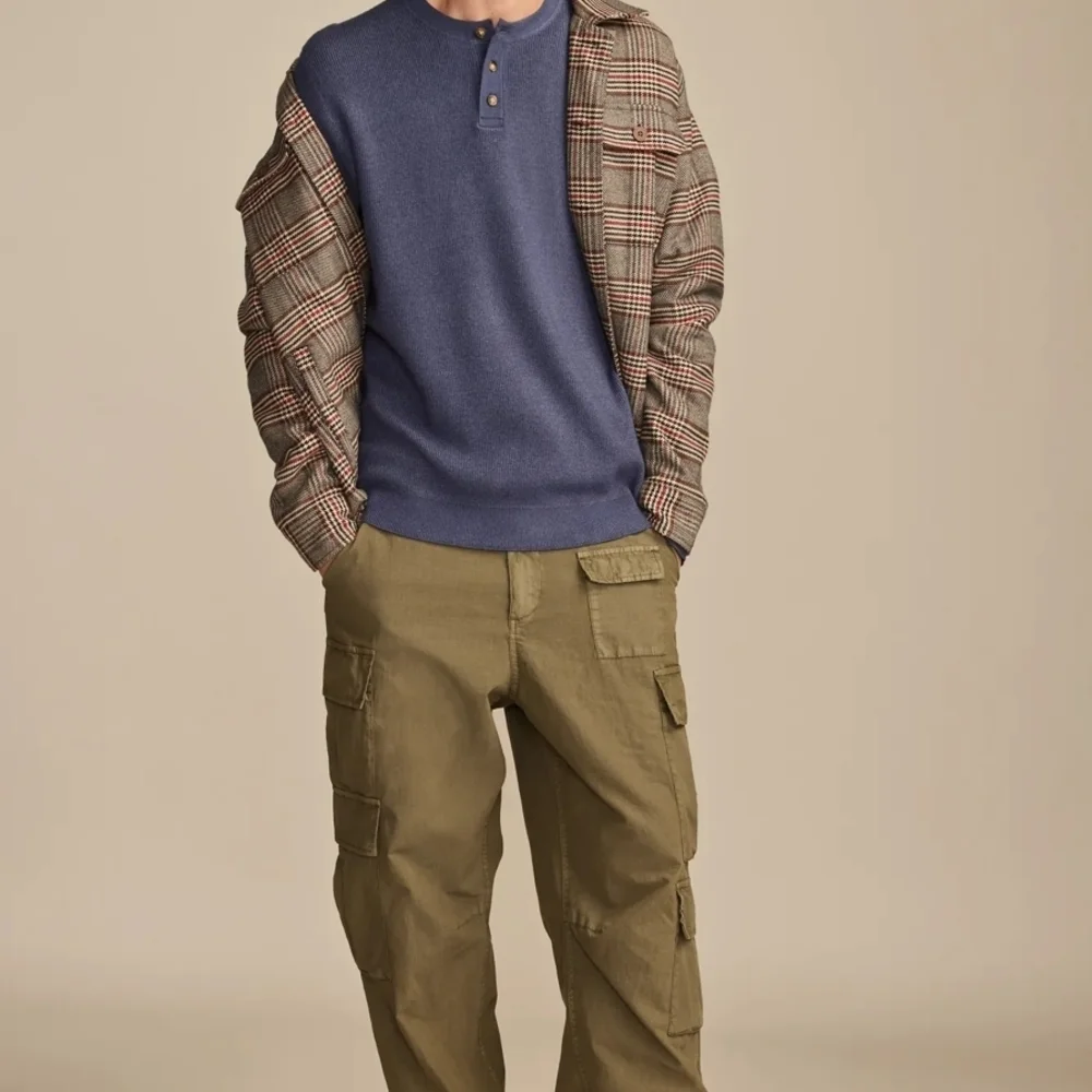 Lucky Brand Men's Indigo Henley Crewneck Sweater